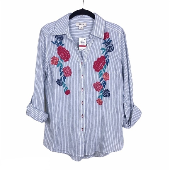 NWT Style and Co. Floral Embroidered Shirt Size XS - Picture 1 of 9
